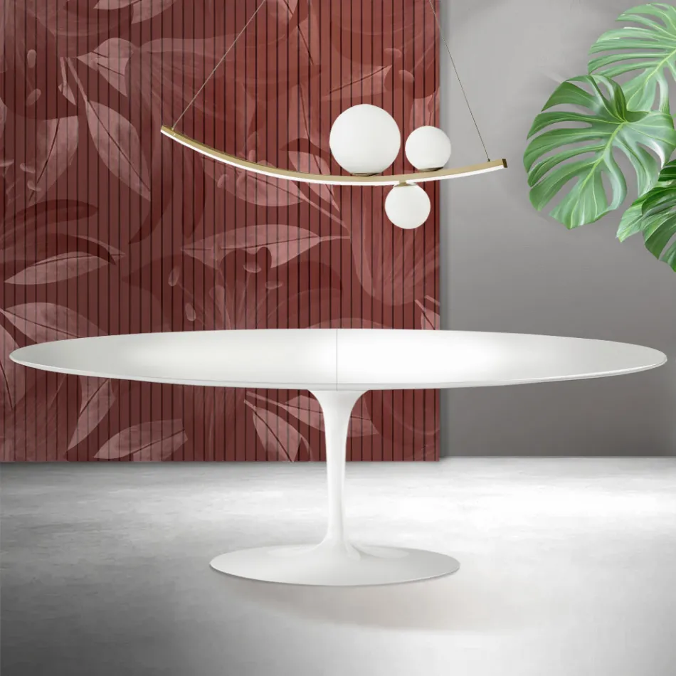 Tavolo Tulip Saarinen H 74 cm Allungabile in Ceramica Florim Bianca - Scarlet Viadurini