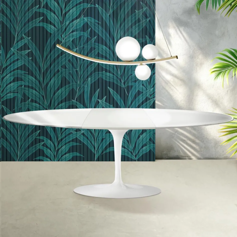 Tavolo Tulip Saarinen H 74 cm Allungabile in Ceramica Florim Bianco Lucido - Scarlet Viadurini