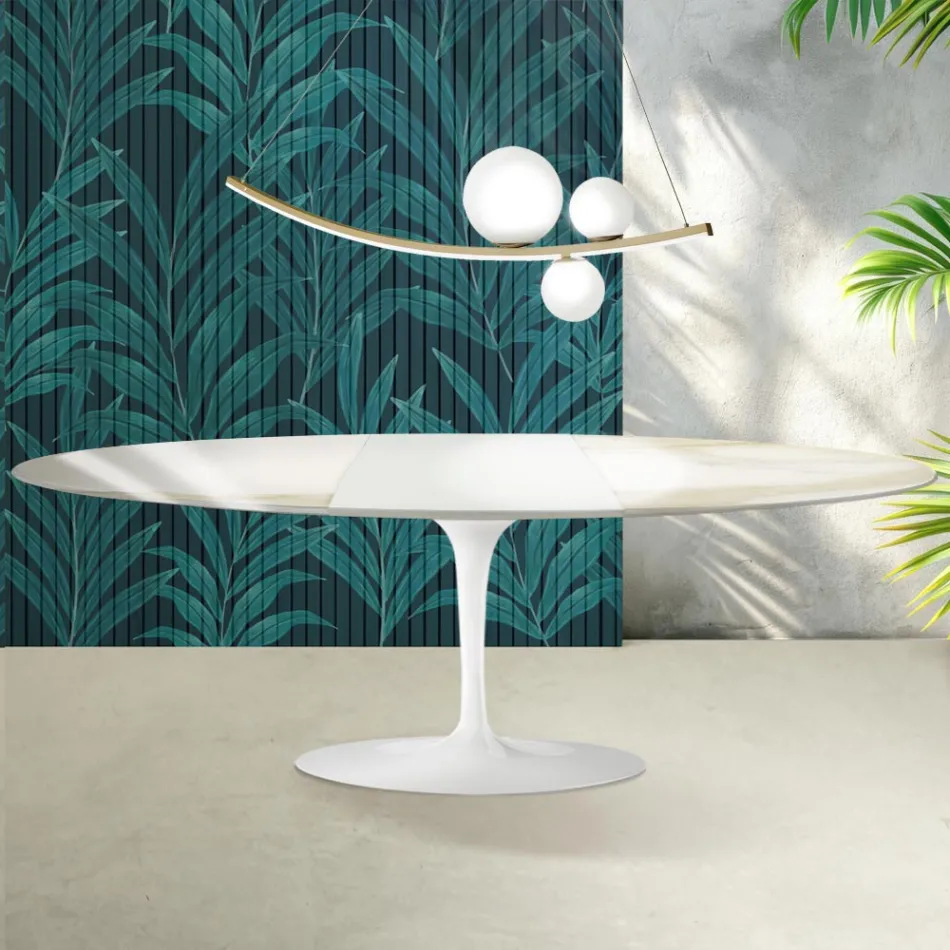 Tavolo Tulip Saarinen H 74 cm Allungabile in Ceramica Florim Calacatta Gold Lucido - Scarlet Viadurini