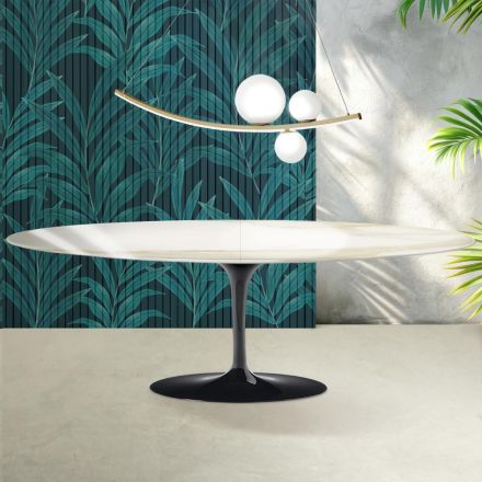 Tavolo Tulip Saarinen H 74 cm Allungabile in Ceramica Florim Calacatta Gold Lucido - Scarlet Viadurini