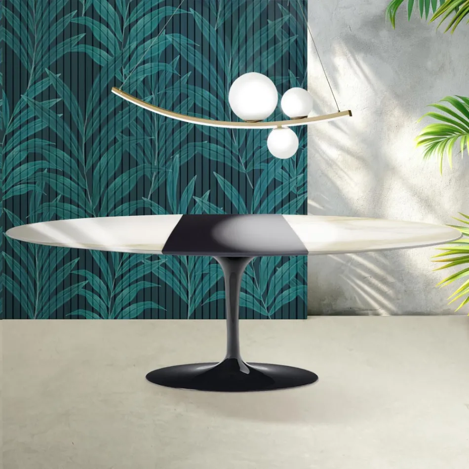 Tavolo Tulip Saarinen H 74 cm Allungabile in Ceramica Florim Calacatta Gold Lucido - Scarlet Viadurini