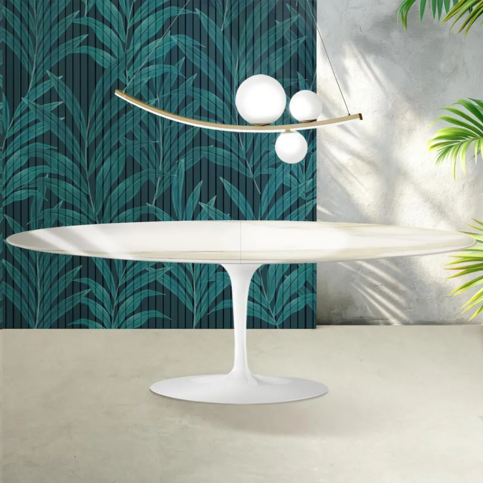 Tavolo Tulip Saarinen H 74 cm Allungabile in Ceramica Florim Calacatta Gold Lucido - Scarlet Viadurini