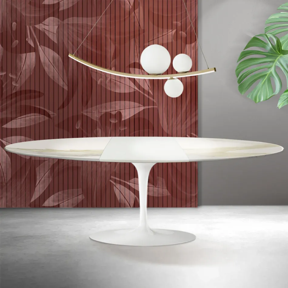 Tavolo Tulip Saarinen H 74 cm Allungabile in Ceramica Florim Calacatta Gold Opaco - Scarlet Viadurini