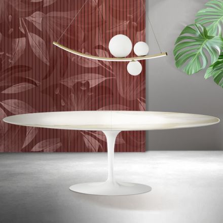Tavolo Tulip Saarinen H 74 cm Allungabile in Ceramica Florim Calacatta Gold Opaco - Scarlet Viadurini