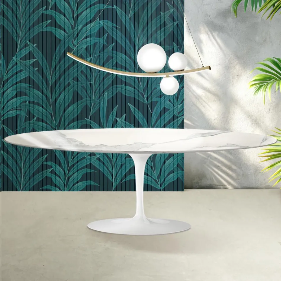 Tavolo Tulip Saarinen H 74 cm Allungabile in Ceramica Florim Statuario Lucido - Scarlet Viadurini