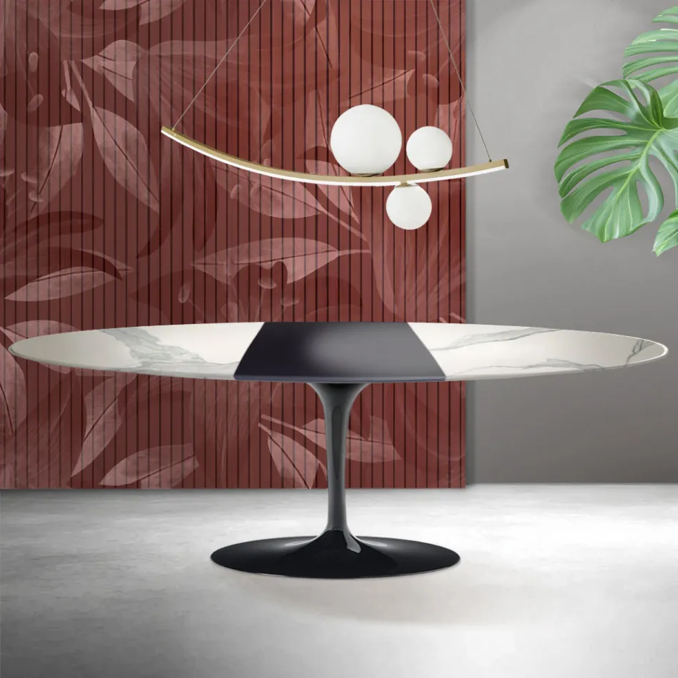 Tavolo Tulip Saarinen H 74 cm Allungabile in Ceramica Florim Statuario Opaco - Scarlet Viadurini