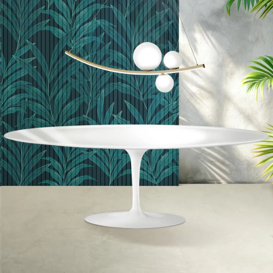 Tavolo Tulip Saarinen H 74 cm in Ceramica Florim Bianco Lucido - Scarlet Viadurini