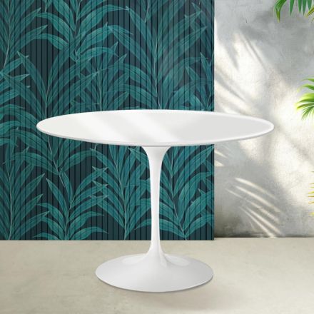 Tavolo Tulip Saarinen H 74 cm in Ceramica Florim Bianco Lucido - Scarlet Viadurini