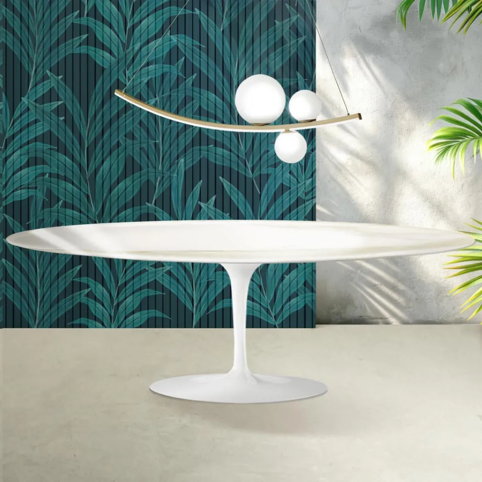 Tavolo Tulip Saarinen H 74 cm in Ceramica Florim Calacatta Gold Lucido - Scarlet Viadurini