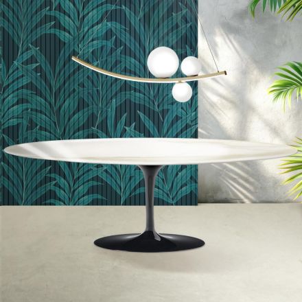 Tavolo Tulip Saarinen H 74 cm in Ceramica Florim Calacatta Gold Lucido - Scarlet Viadurini