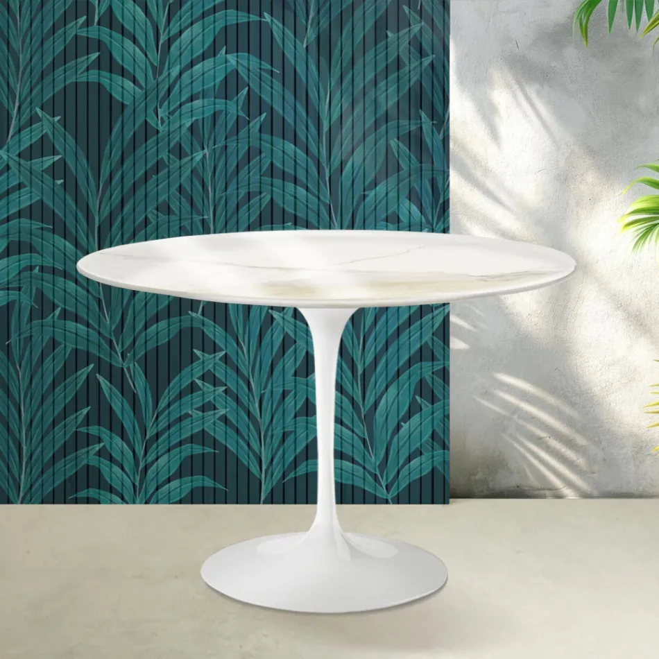 Tavolo Tulip Saarinen H 74 cm in Ceramica Florim Calacatta Gold Lucido - Scarlet Viadurini