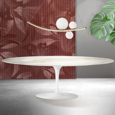 Tavolo Tulip Saarinen H 74 cm in Ceramica Florim Calacatta Gold Opaco - Scarlet Viadurini