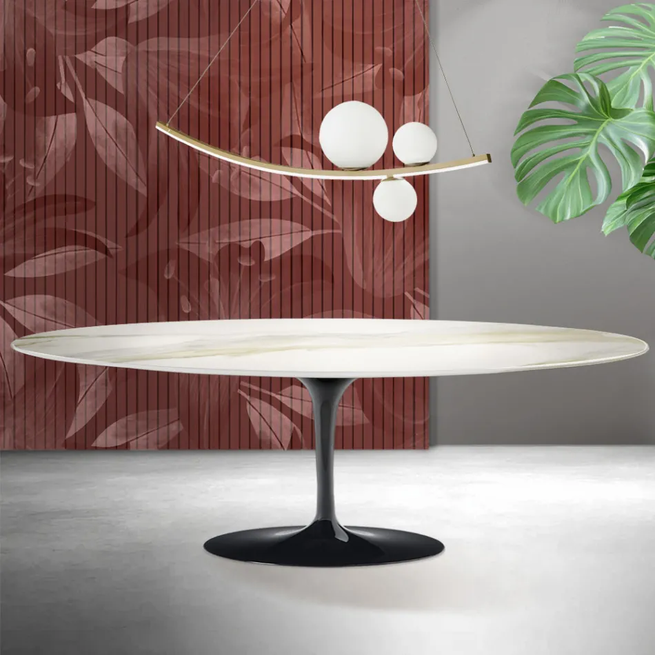 Tavolo Tulip Saarinen H 74 cm in Ceramica Florim Calacatta Gold Opaco - Scarlet Viadurini