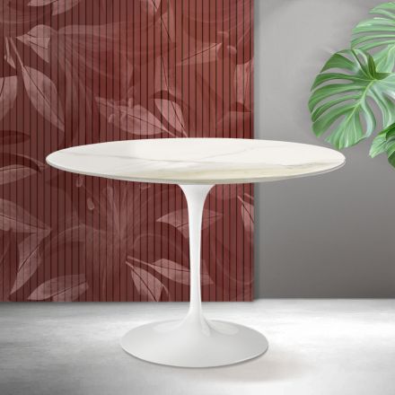 Tavolo Tulip Saarinen H 74 cm in Ceramica Florim Calacatta Gold Opaco - Scarlet Viadurini
