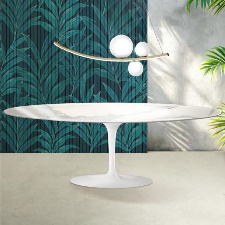 Tavolo Tulip Saarinen H 74 cm in Ceramica Florim Statuario Lucido - Scarlet Viadurini