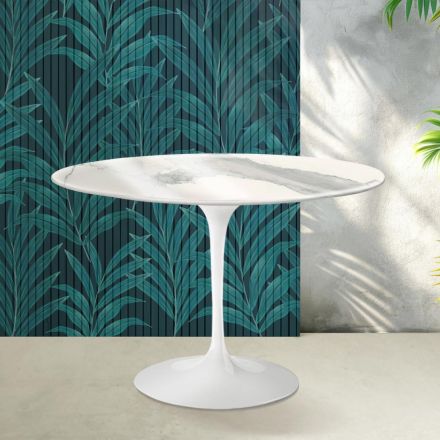 Tavolo Tulip Saarinen H 74 cm in Ceramica Florim Statuario Lucido - Scarlet Viadurini