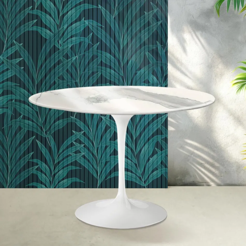 Tavolo Tulip Saarinen H 74 cm in Ceramica Florim Statuario Lucido - Scarlet Viadurini
