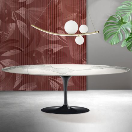 Tavolo Tulip Saarinen H 74 cm in Ceramica Florim Statuario Opaco - Scarlet Viadurini
