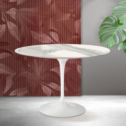 Tavolo Tulip Saarinen H 74 cm in Ceramica Florim Statuario Opaco - Scarlet Viadurini