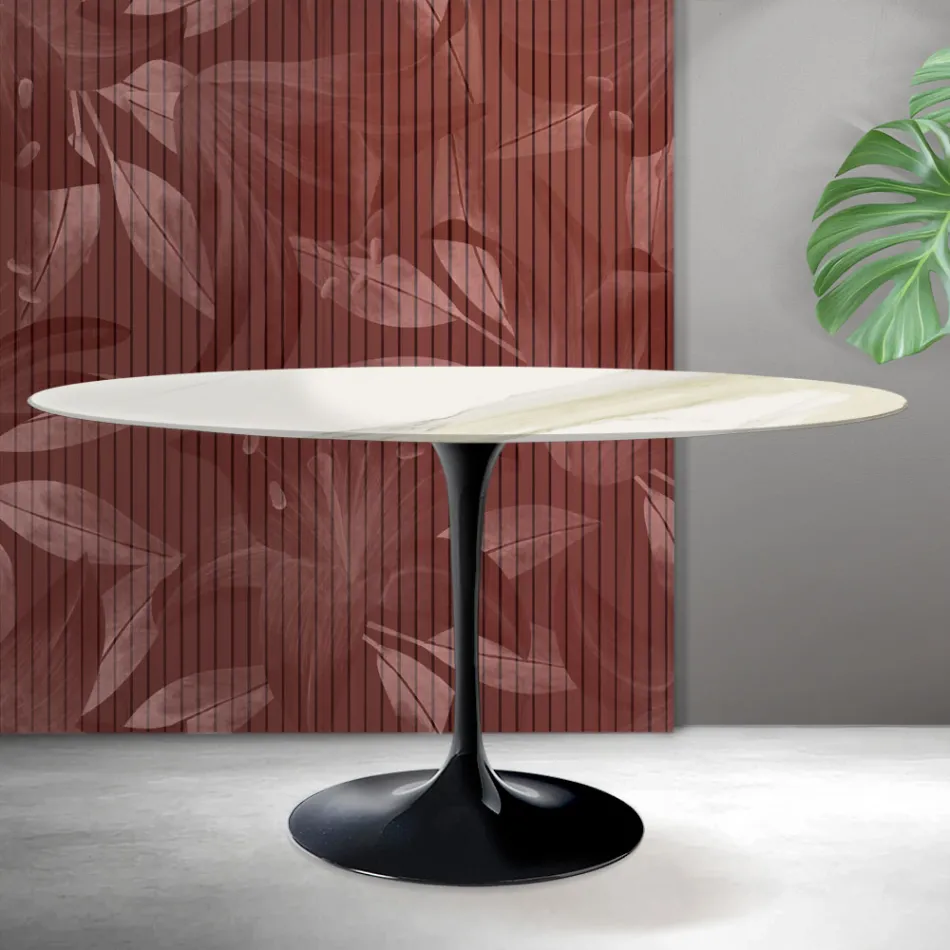 Tavolo Tulip Saarinen H 74 cm Rotondo in Ceramica Florim Calacatta Gold Opaco - Scarlet Viadurini