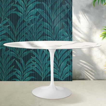 Tavolo Tulip Saarinen H 74 cm Rotondo in Ceramica Florim Statuario Lucido - Scarlet Viadurini