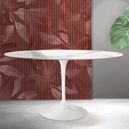 Tavolo Tulip Saarinen H 74 cm Rotondo in Ceramica Florim Statuario Opaco - Scarlet Viadurini