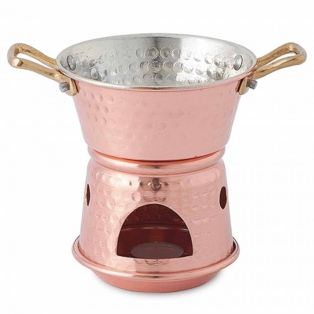 Tegamino per Salsa in Rame Stagnato a Mano con Manici e Base 14 cm - Gianmatteo Viadurini