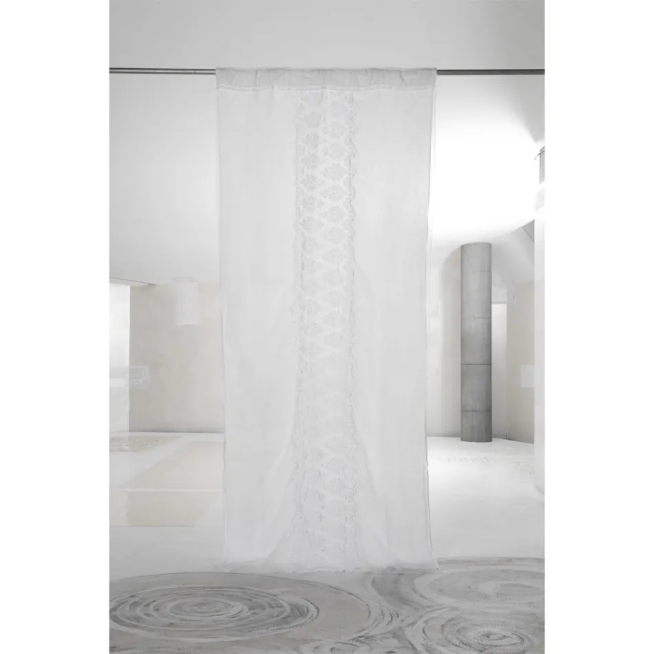 Tenda di Lino Retro Leggero con Organza e Ricamo di Lusso Italiano - Marinella Viadurini
