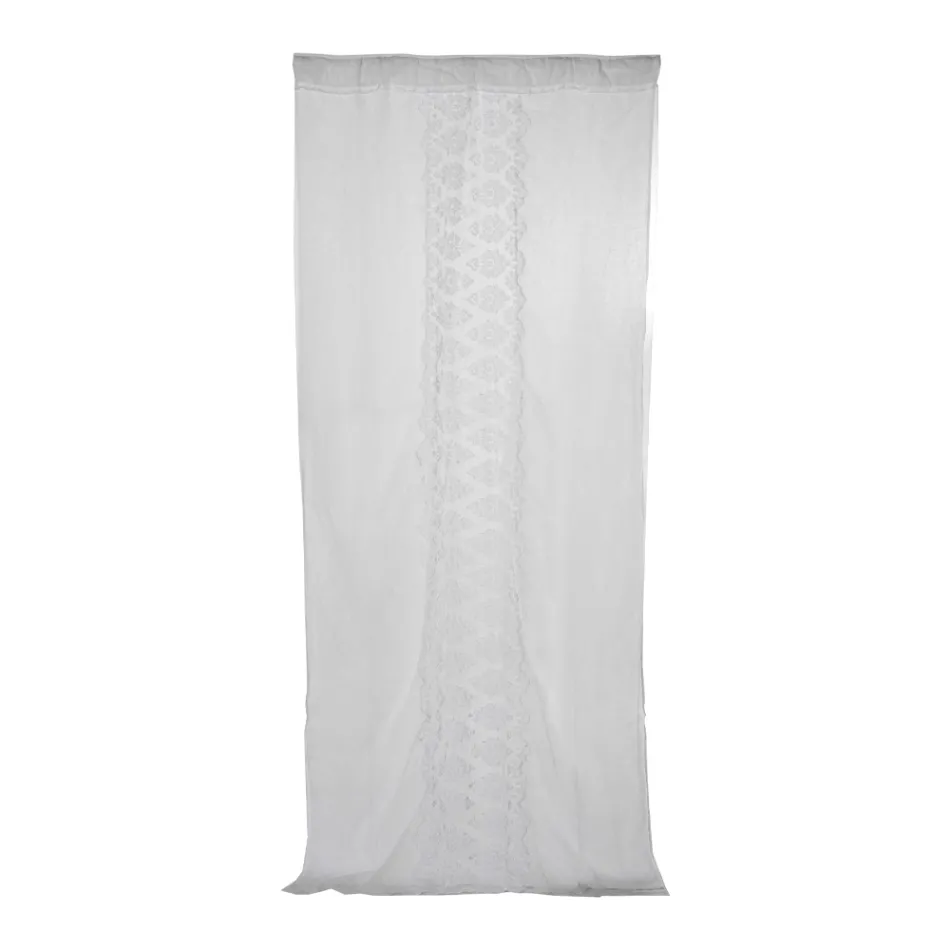 Tenda di Lino Retro Leggero con Organza e Ricamo di Lusso Italiano - Marinella Viadurini