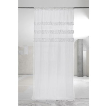 Tenda in Lino Bianco con Organza e Ricamo Design Shabby Made in Italy - Marpessa Viadurini