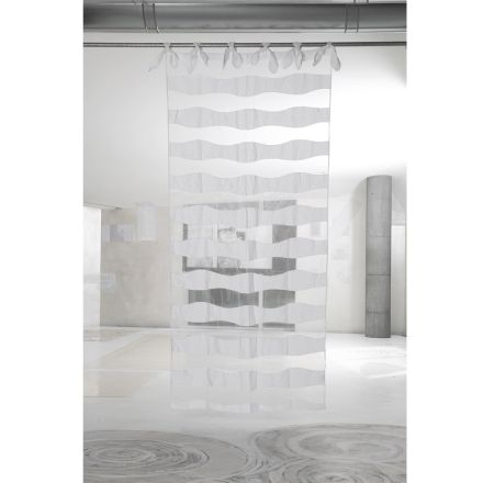 Tenda in Lino e Organza Bianca con Ricamo Design Elegante Italiano - Oceanomare Viadurini