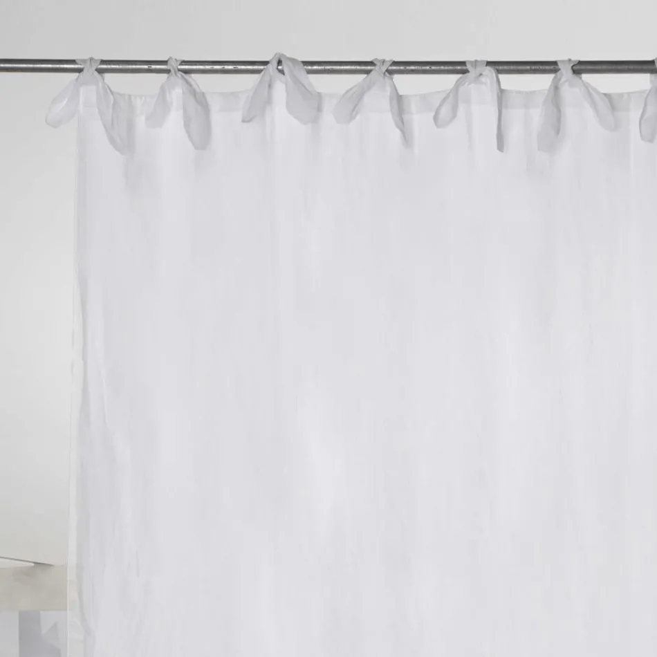 Tenda in Lino Leggero Bianco o Retrò e Organza con Laccetti di Lusso - Karnak Viadurini