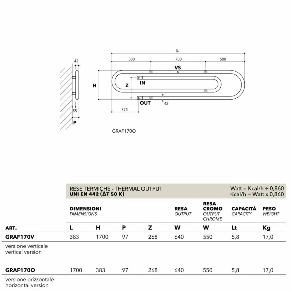 Termoarredo design Graffe idraulico con finitura cromata by Scirocco H Viadurini