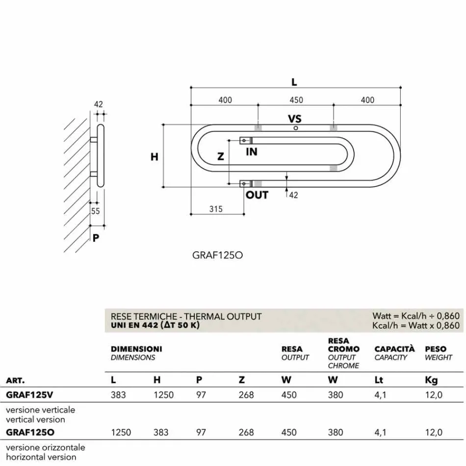 Termoarredo design Graffe idraulico con finitura cromata by Scirocco H Viadurini
