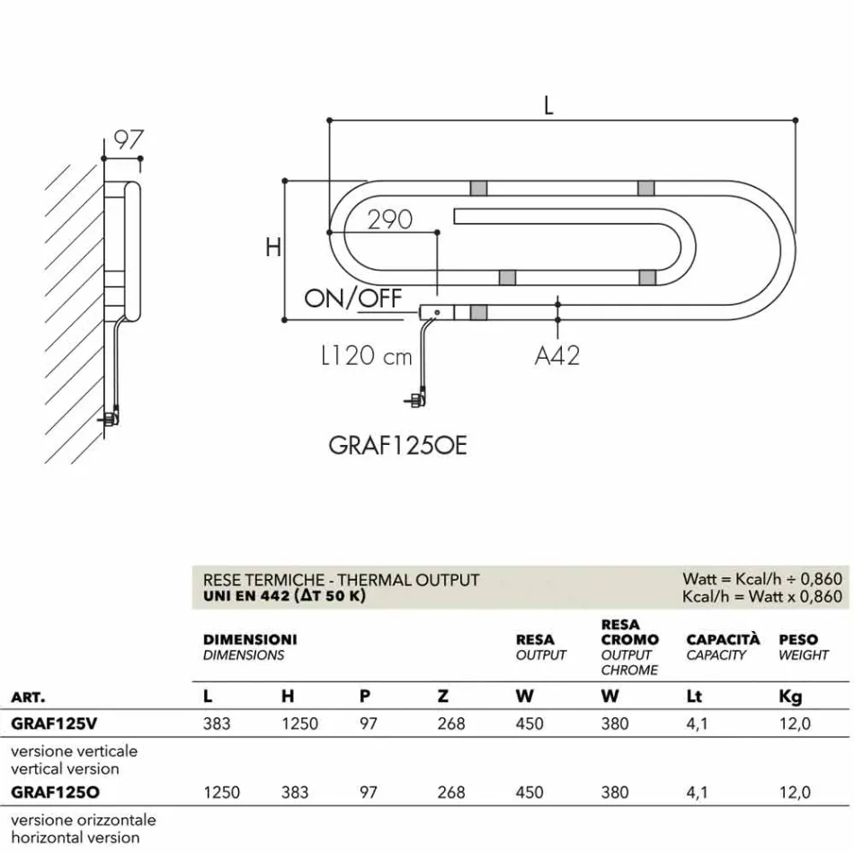 Termoarredo design graffetta elettrico con finitura cromata Scirocco H Viadurini