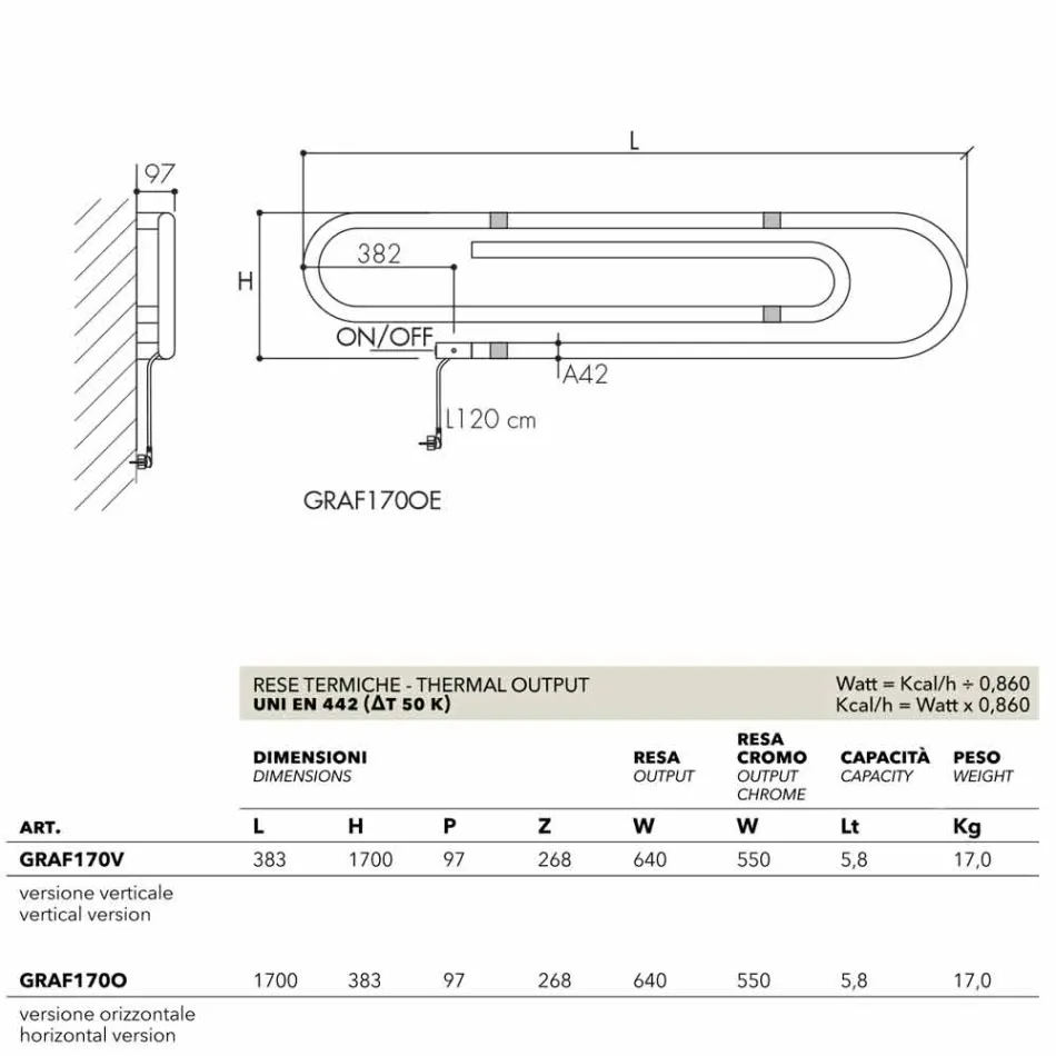 Termoarredo design graffetta elettrico con finitura cromata Scirocco H Viadurini