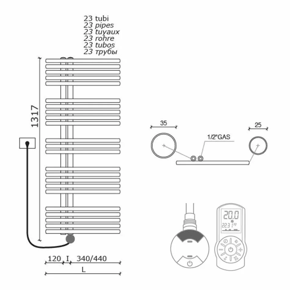 Termoarredo Elettrico da Bagno Design Moderno a Parete fino a 700 W - Pavone Viadurini
