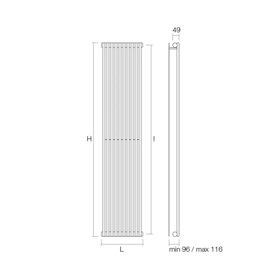 Termoarredo Idraulico con Una Serie di Elementi Verticali Made in Italy - carbonio Viadurini