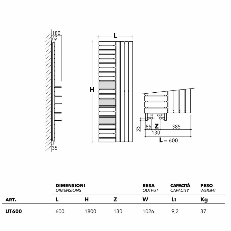 Termoarredo idraulico design in acciaio con mensole Utility Scirocco H Viadurini