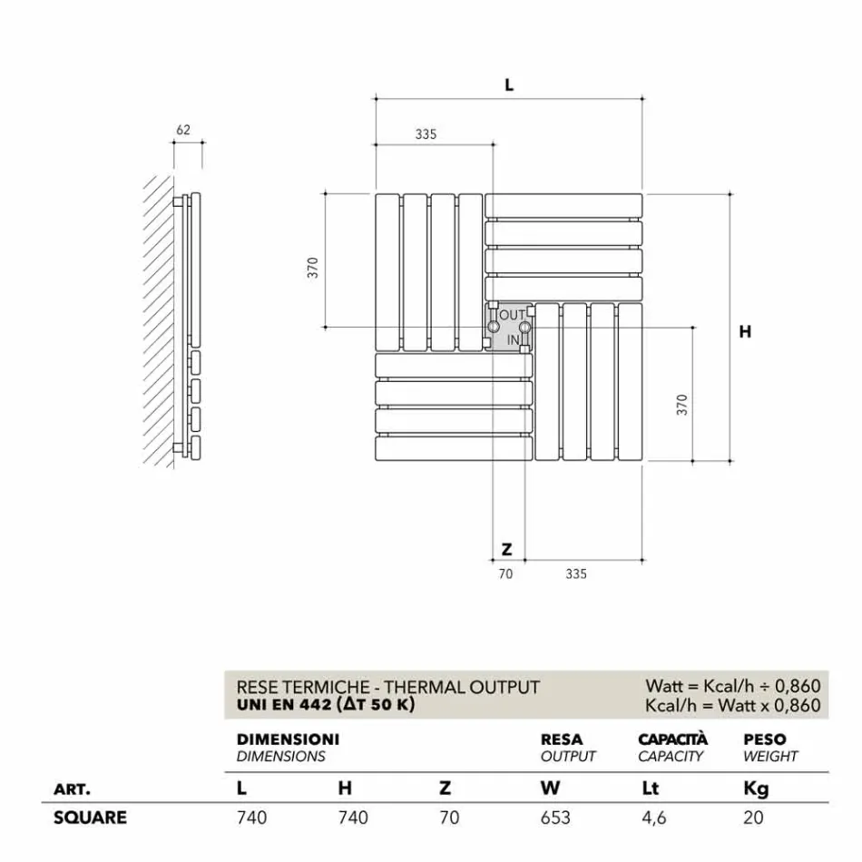 Termoarredo idraulico quadrato design made in Italy Square Scirocco H Viadurini