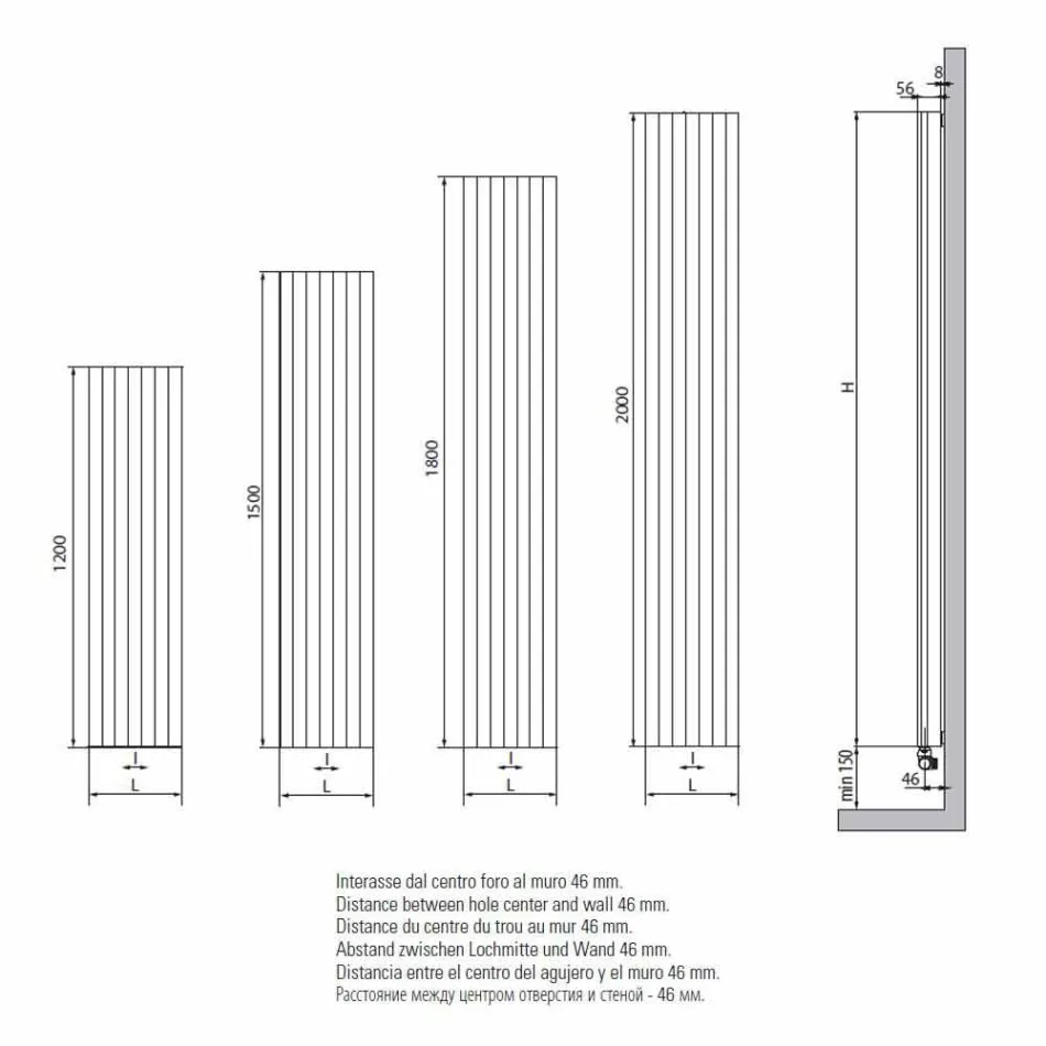 Termoarredo in Alluminio Design Moderno Idraulico a Parete fino 700 W - 100Righe Viadurini