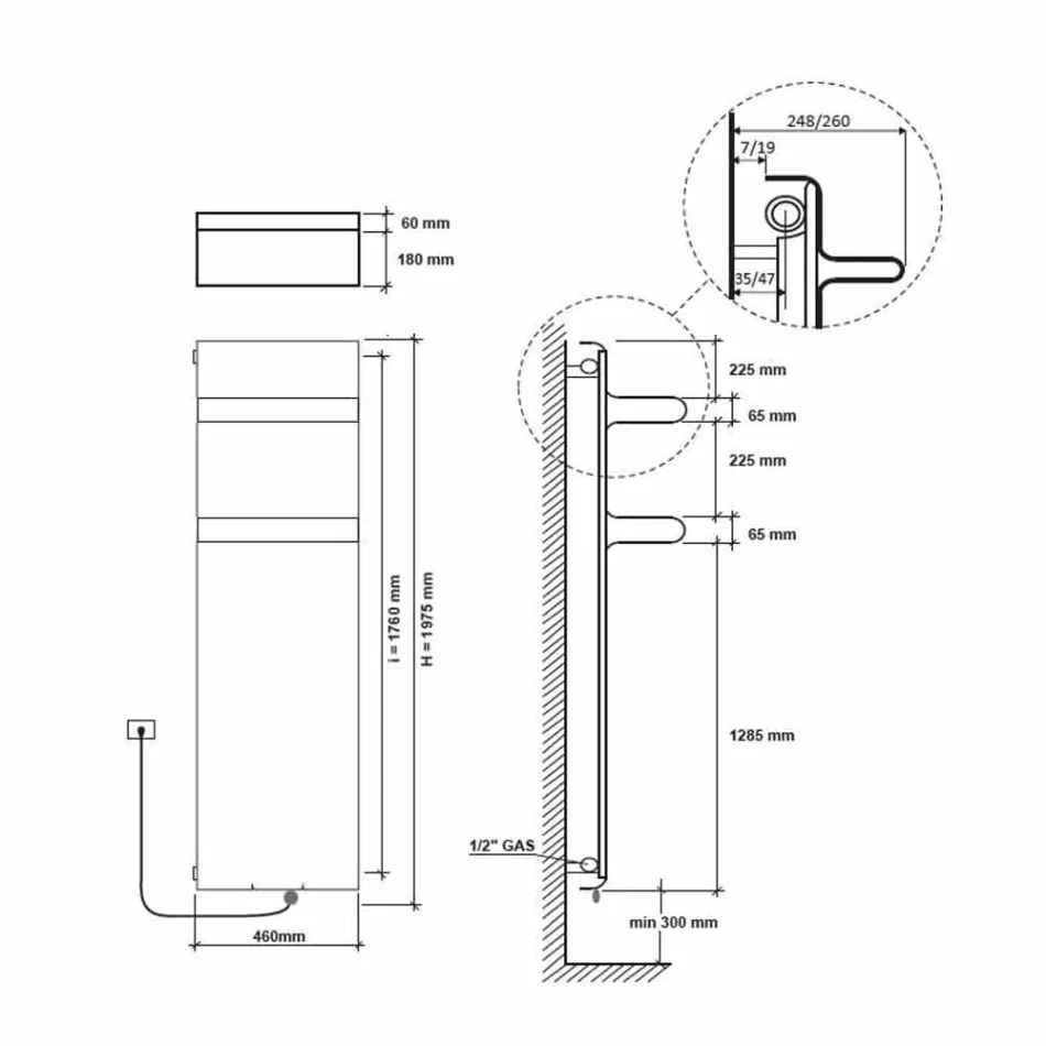 Termoarredo Portasciugamani Design Elettrico Verticale fino 1000 watt - Rebel Viadurini