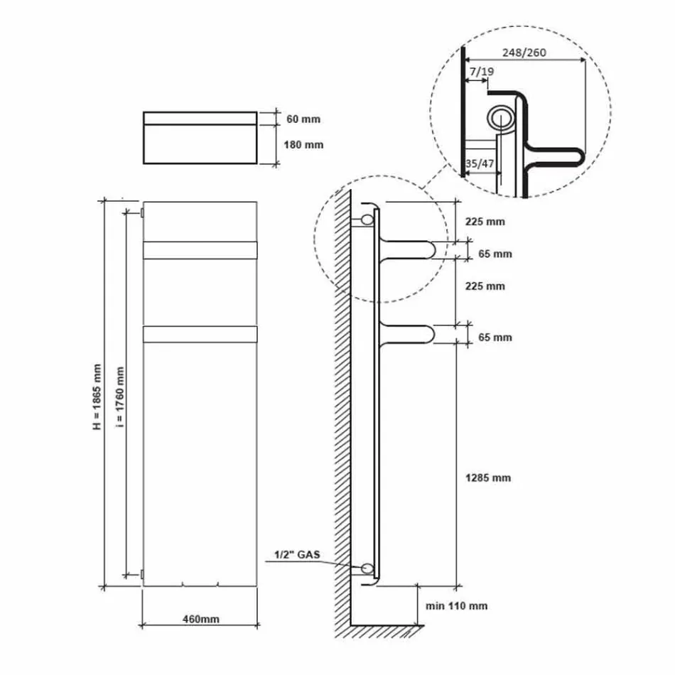 Termoarredo Portasciugamani Design Verticale Idraulico fino 719 watt - Rebel Viadurini