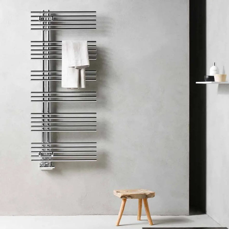 Termoarredo Scaldasalviette Cromato in Acciaio Design Idraulico 483 W - Pavone Viadurini