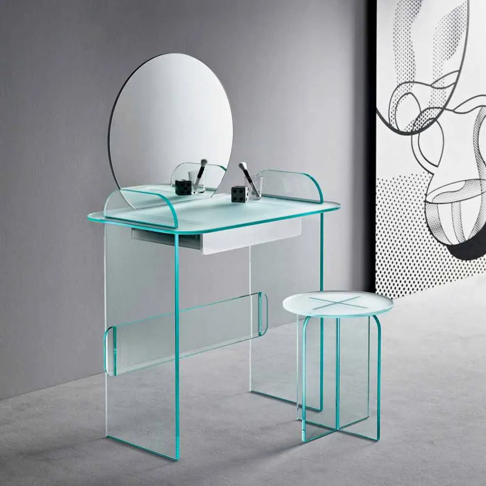 Toeletta da Trucco con Specchio e Cassetto in Vetro 3 Finiture - Salvie Viadurini