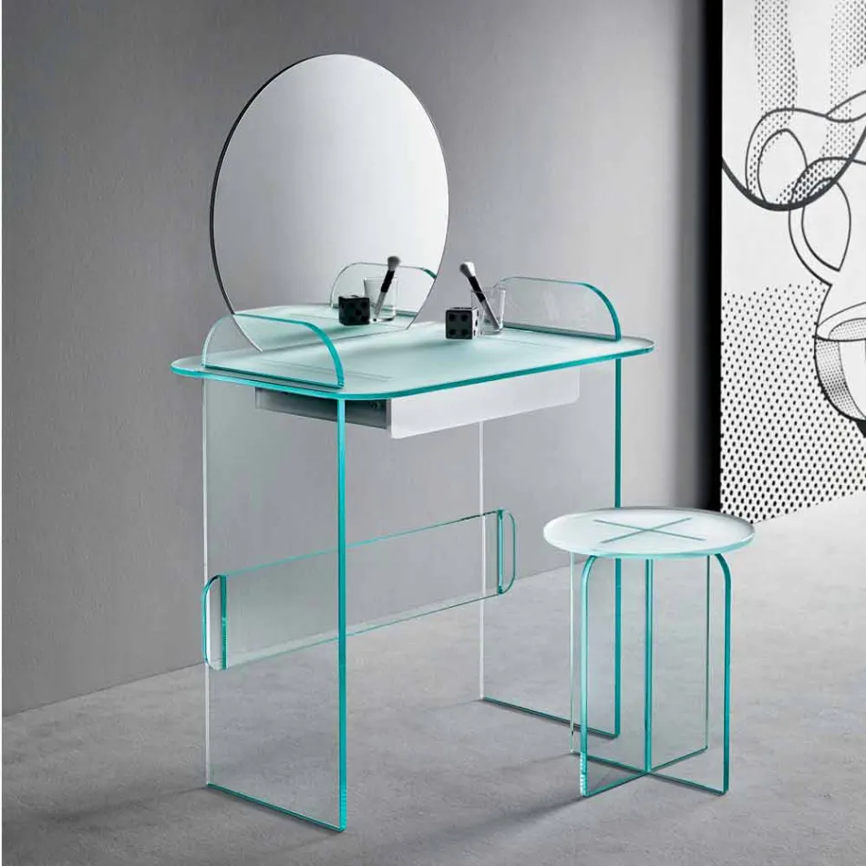 Toeletta da Trucco con Specchio e Cassetto in Vetro 3 Finiture - Salvie Viadurini