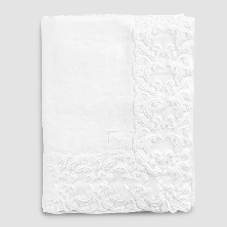 Tovaglia in Lino Bianco o Burro con Pizzo Farnese Design Rettangolare - Kippel Viadurini