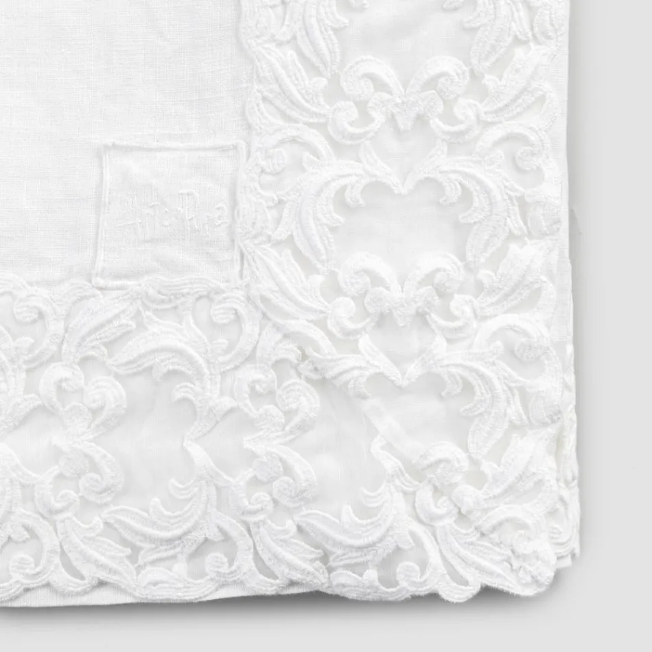 Tovaglia in Lino Bianco o Burro con Pizzo Farnese Design Rettangolare - Kippel Viadurini