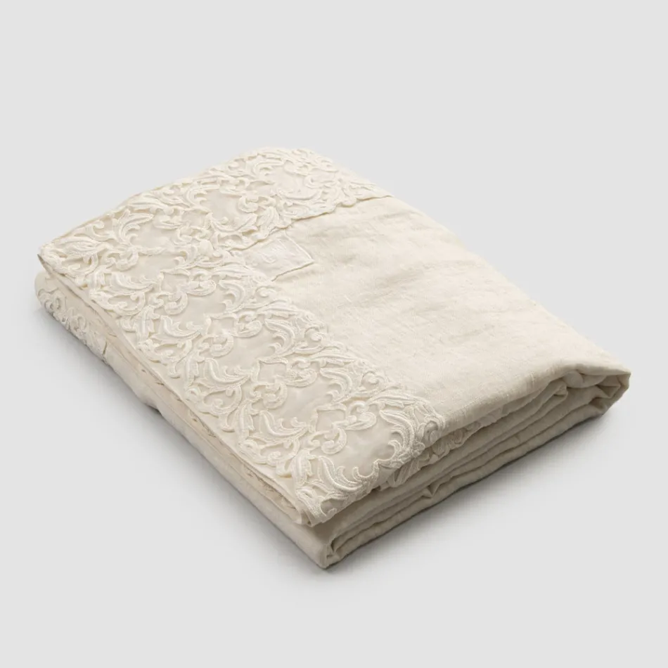 Tovaglia in Lino Bianco o Burro con Pizzo Farnese Design Rettangolare - Kippel Viadurini