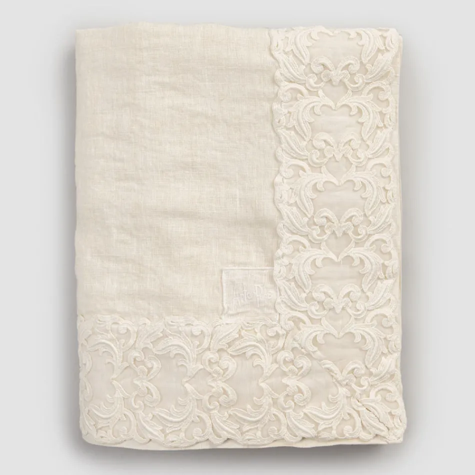 Tovaglia in Lino Bianco o Burro con Pizzo Farnese Design Rettangolare - Kippel Viadurini